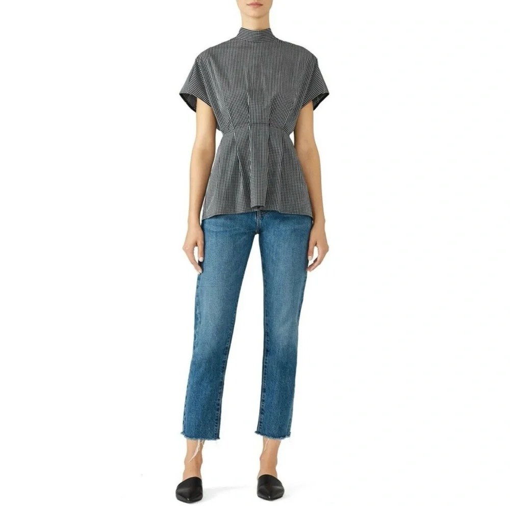 Fame and Partners Sebastian Top 40s Style Button Back Peplum Grid Windowpane - Picture 2 of 13